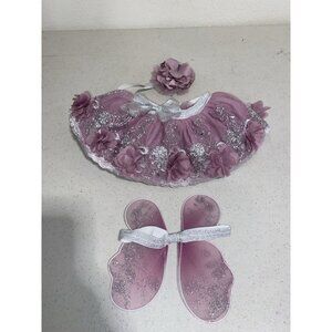Elly & Emmy Girls Solid Pink Floral Tutu Butterfly Out Fit 0-12 Months Headband